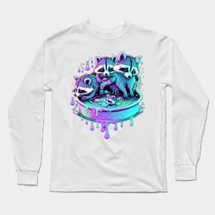 Synthwave Raccoon Neon Liquid Art Long Sleeve T-Shirt